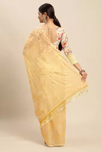 beige beige floral zari pure chiffon saree