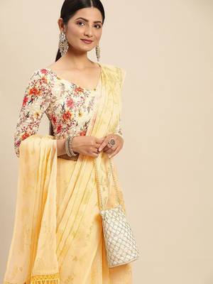 beige beige floral zari pure chiffon saree 4