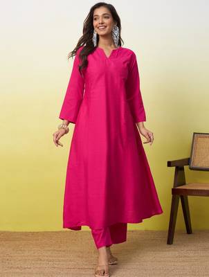 Pink cotton poly plain kurta set 3