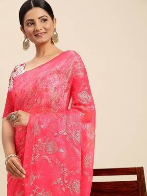 pink pink floral pure chiffon saree 1