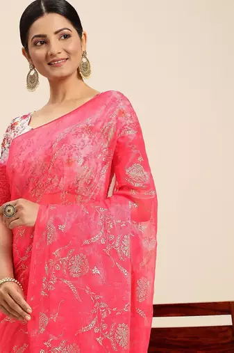 pink pink floral pure chiffon saree