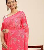 pink pink floral pure chiffon saree