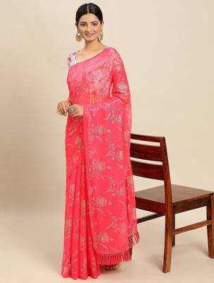pink pink floral pure chiffon saree 2