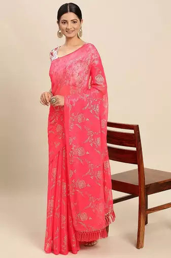 pink pink floral pure chiffon saree