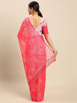 pink pink floral pure chiffon saree 3