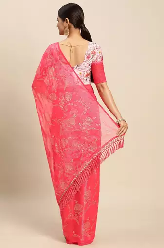 pink pink floral pure chiffon saree