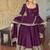 Wine embroidered anarkali kurta set with pant and dupatta for women