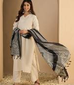 Off-white cotton poly plain kurta set