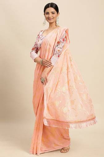 pink pink floral pure chiffon saree