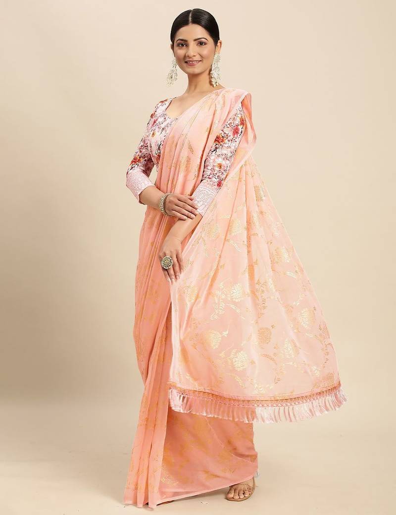 pink pink floral pure chiffon saree