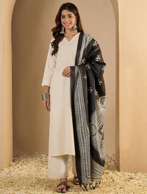 Off-white cotton poly plain kurta set 2