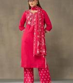 women embroidered regular thread work cotton kurta with palazzos & with dupatta