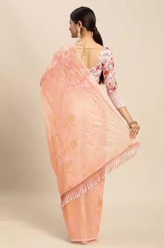 pink pink floral pure chiffon saree