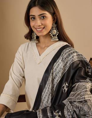 Off-white cotton poly plain kurta set 3