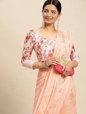 pink pink floral pure chiffon saree 3