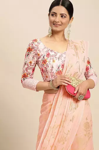 pink pink floral pure chiffon saree