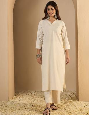 Off-white cotton poly plain kurta set 4
