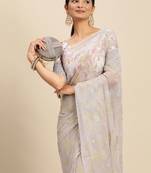 grey grey floral pure chiffon saree