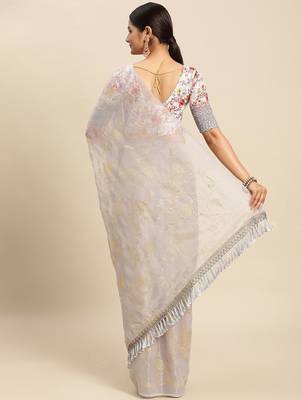grey grey floral pure chiffon saree 3