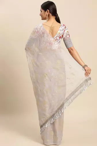 grey grey floral pure chiffon saree
