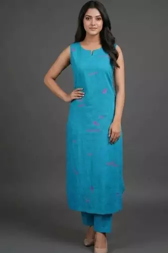 women ethnic motifs embroidered regular thread work kurta with trousers