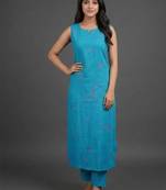 women ethnic motifs embroidered regular thread work kurta with trousers