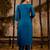 Blue silk blend embroidered kurta set