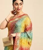 blue bandhani gotta patti pure chiffon saree
