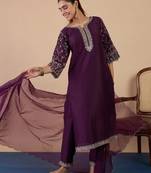Purple rayon embroidered kurta set