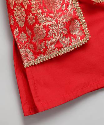 red woven cotton silk kurta set 5
