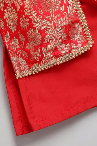 red woven cotton silk kurta set