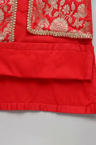 red woven cotton silk kurta set