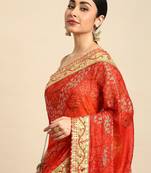red bandhani gotta patti pure chiffon saree
