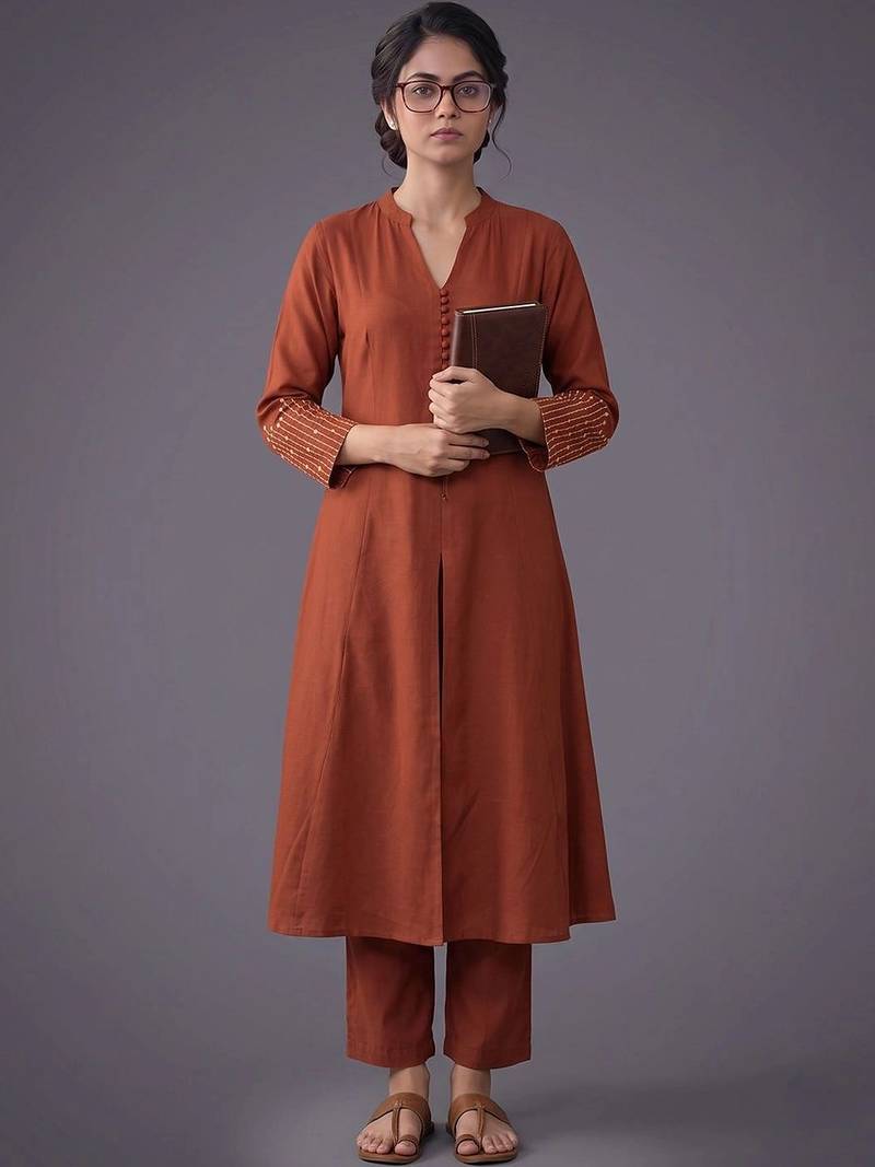 women regular thread work kurta with trousers