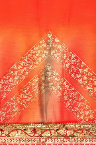 red bandhani gotta patti pure chiffon saree