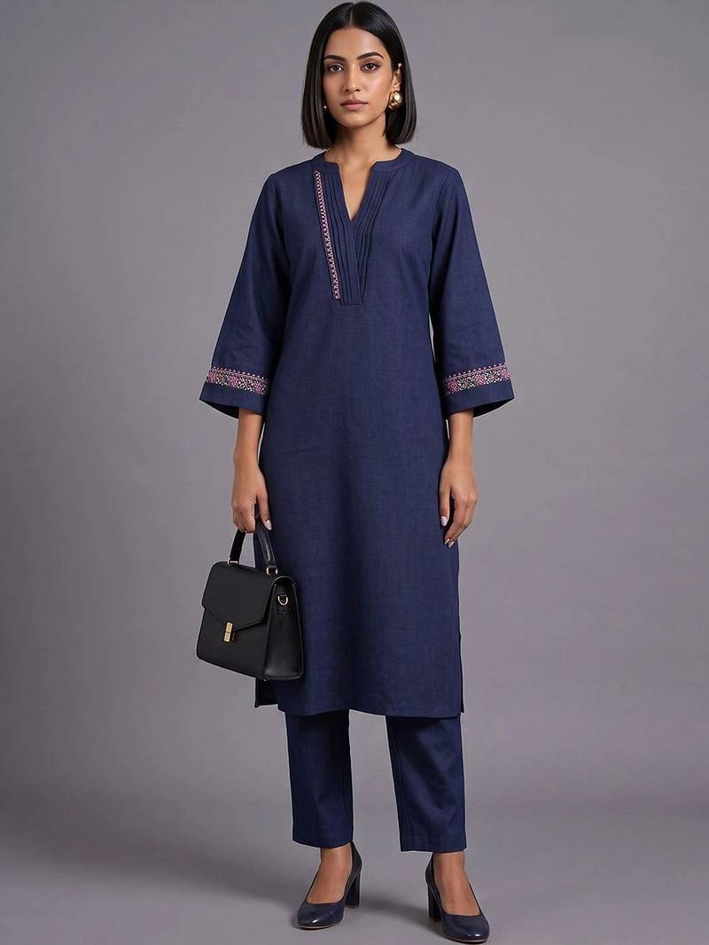 women embroidered regular thread work kurta with trousers