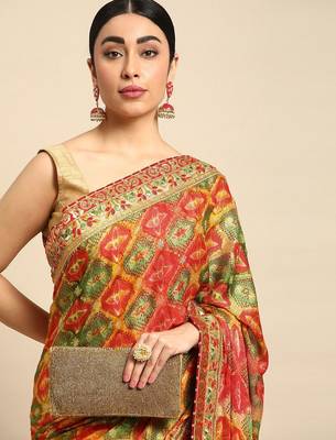 yellow bandhani gotta patti pure chiffon saree 1