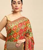 yellow bandhani gotta patti pure chiffon saree