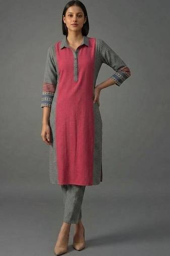 women striped regular kurta with trousers