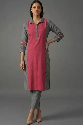 women striped regular kurta with trousers