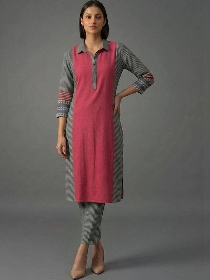 women striped regular kurta with trousers