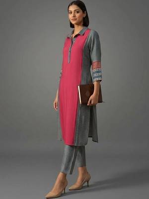 women striped regular kurta with trousers 3