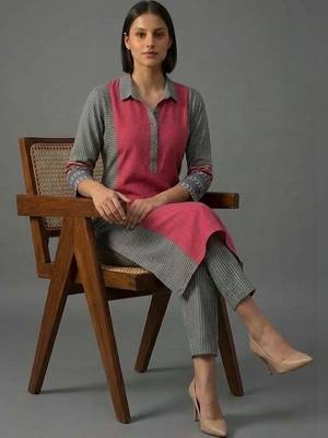 women striped regular kurta with trousers 5