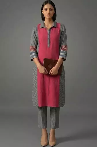 women striped regular kurta with trousers
