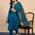 Teal silk blend embroidered kurta set