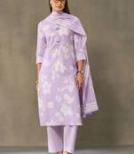 women floral printed regular cotton kurta with trousers & with dupatta