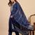 Dark-blue silk blend printed kurta set