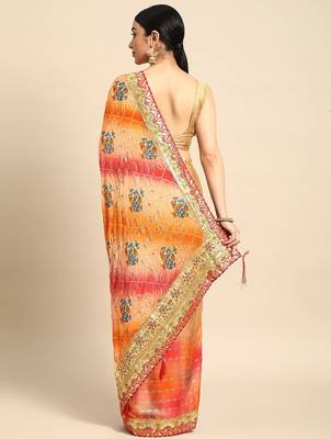 olive bandhani gotta patti pure chiffon saree 3