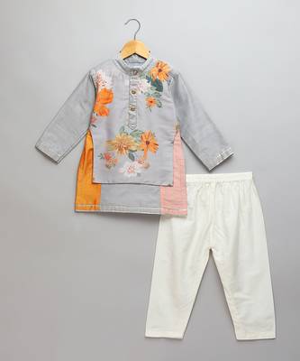 Multicolor printed cotton silk kurta set 1