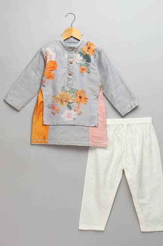 Multicolor printed cotton silk kurta set